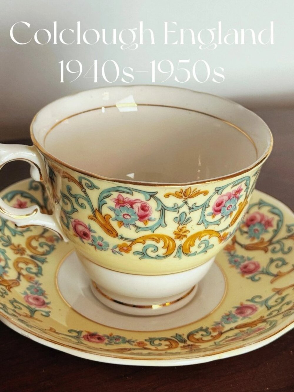 Vintage Colclough 6741 Yellow Floral Footed Teacup Saucer